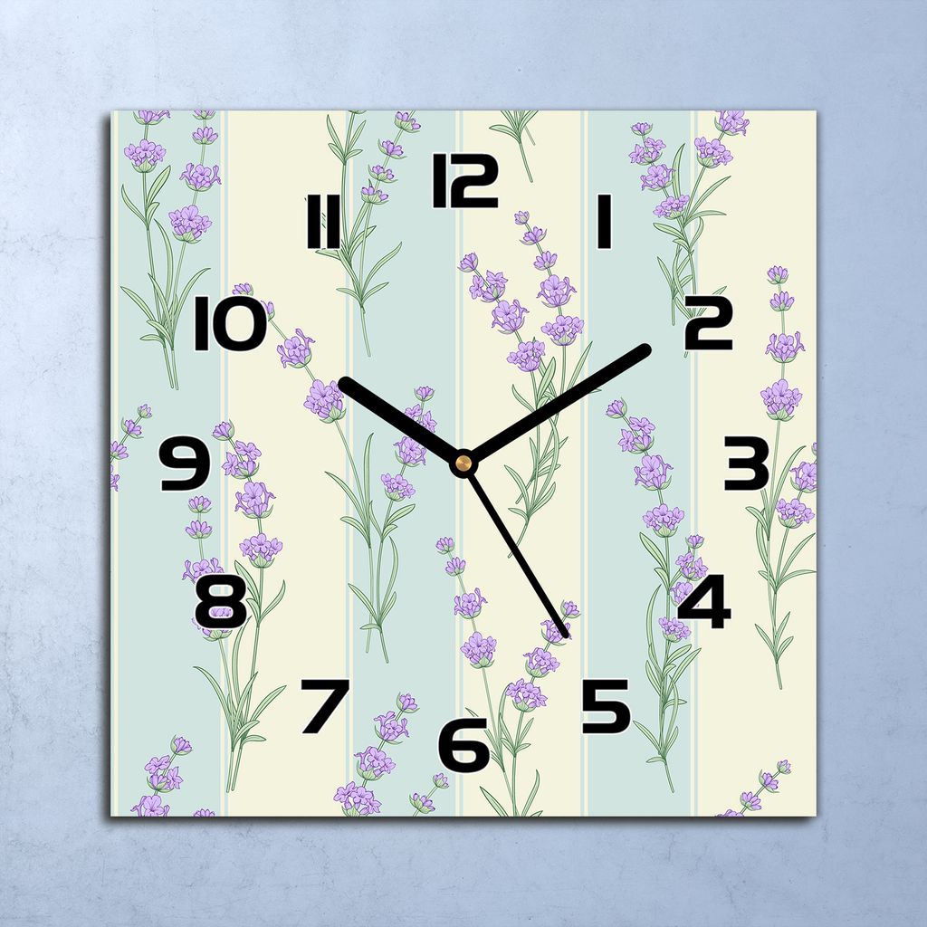 Wanduhr Echt-Glas-Küchenuhr Lavendelblüten lila Quarz 30x30 Produktbild 