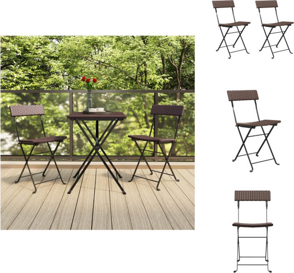 vidaXL Bistrostühle 2 Stk. Klappbar Braun Poly Rattan und Stahl - Gartenstühle