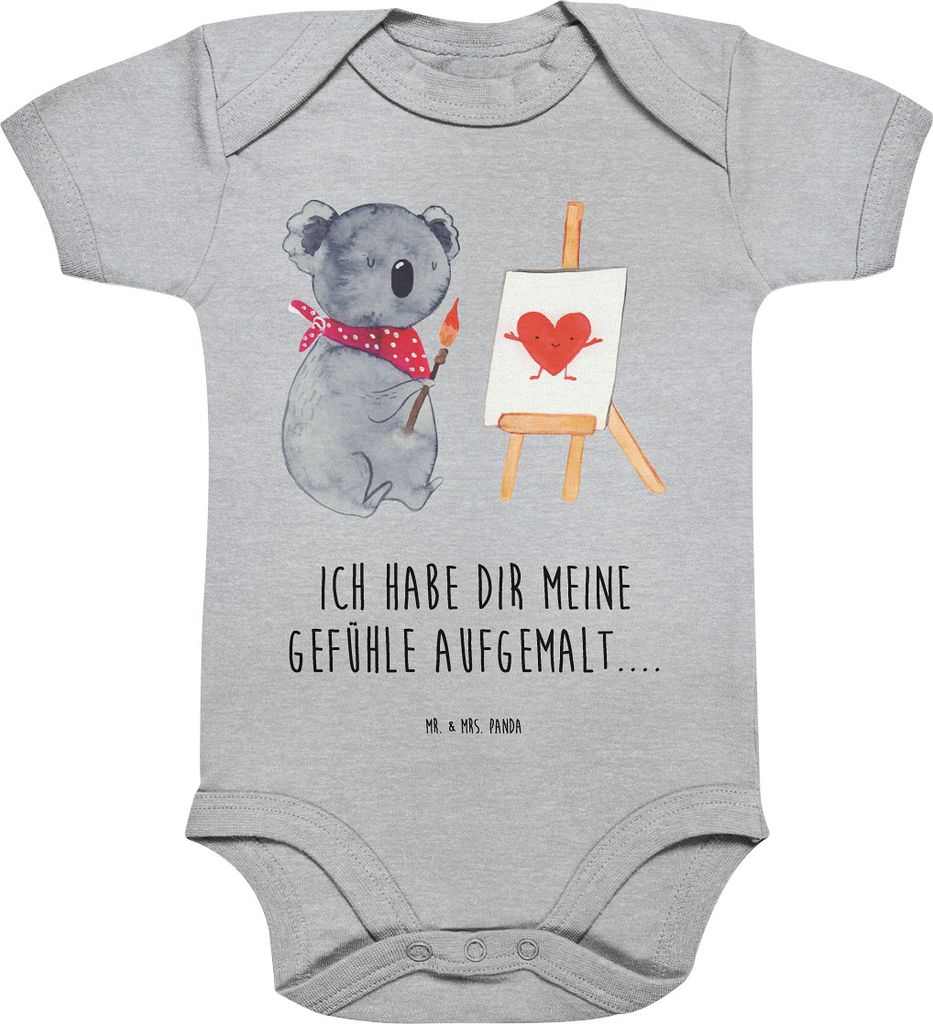 Mr. & Mrs. Panda Strampler Baby Koala Künstler 3. - 6. Monat - Heather Grey - Geschenk, Liebesgeschenk, overall, Kurzarmbody, Babybody, Liebe, bab...