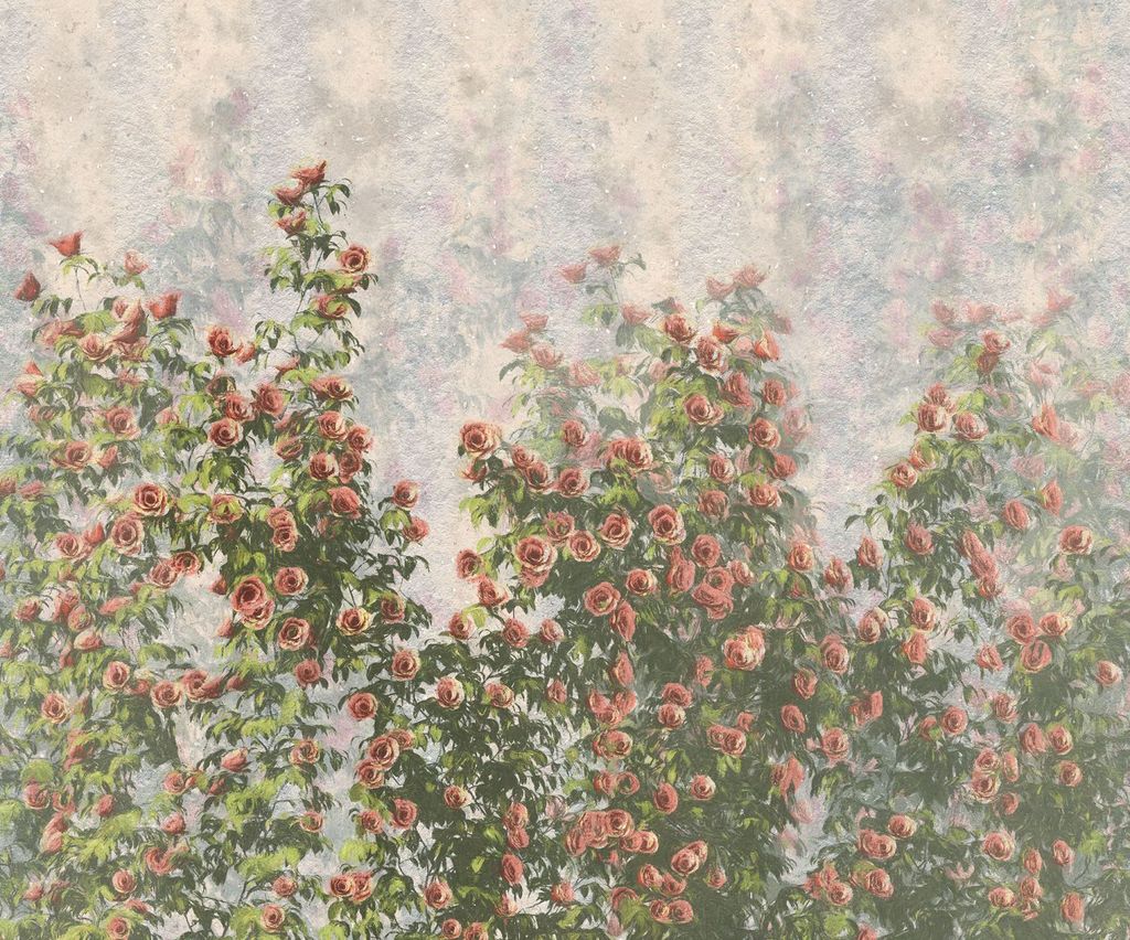 Komar Fototapete Wall Roses Grün und Rosa - 611209 - 300 x 250 cm
