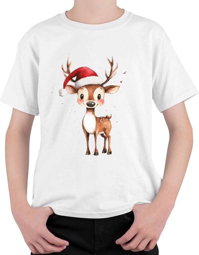 Weihnachtsrentier Süß Weihnachten Geschenk Kinder Santa Uni Kinder T-Shirt, Weiß, 128