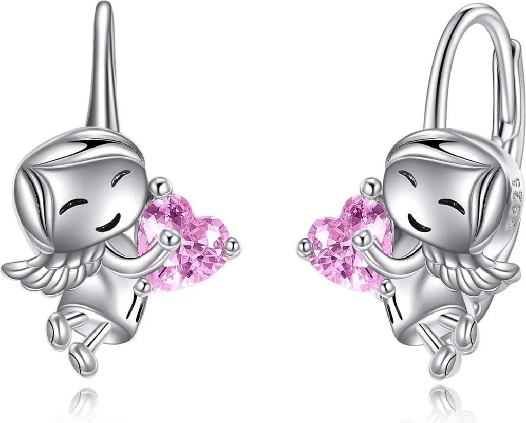 Boucles d'Oreilles Créoles Fille en Argent et Zirconia Rose Licorne