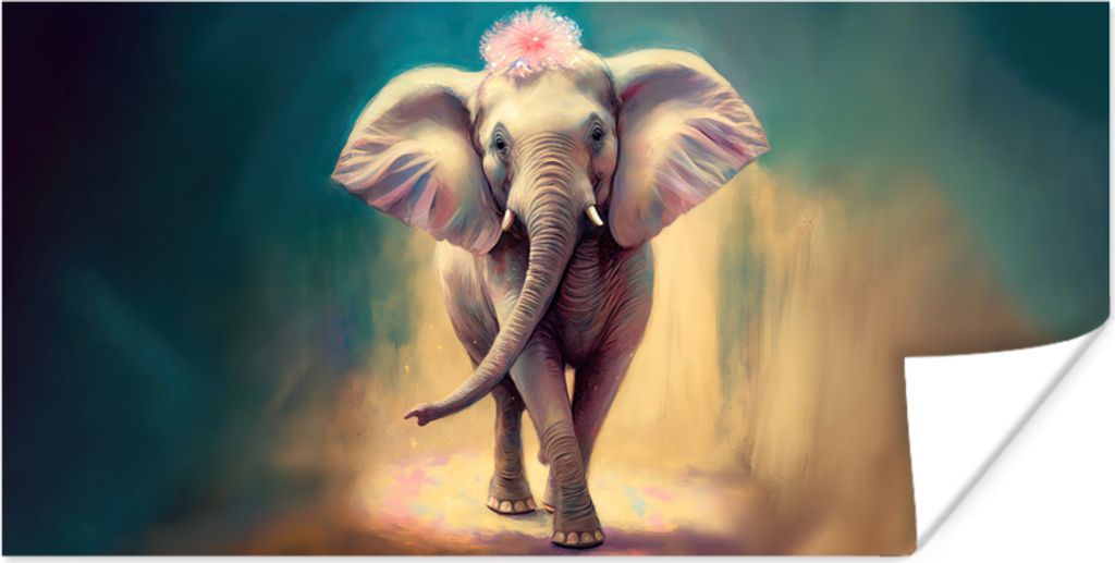 MuchoWow Poster Elefant - Tiere - Malen - Blumen - Porträt 120x60 cm - Bild