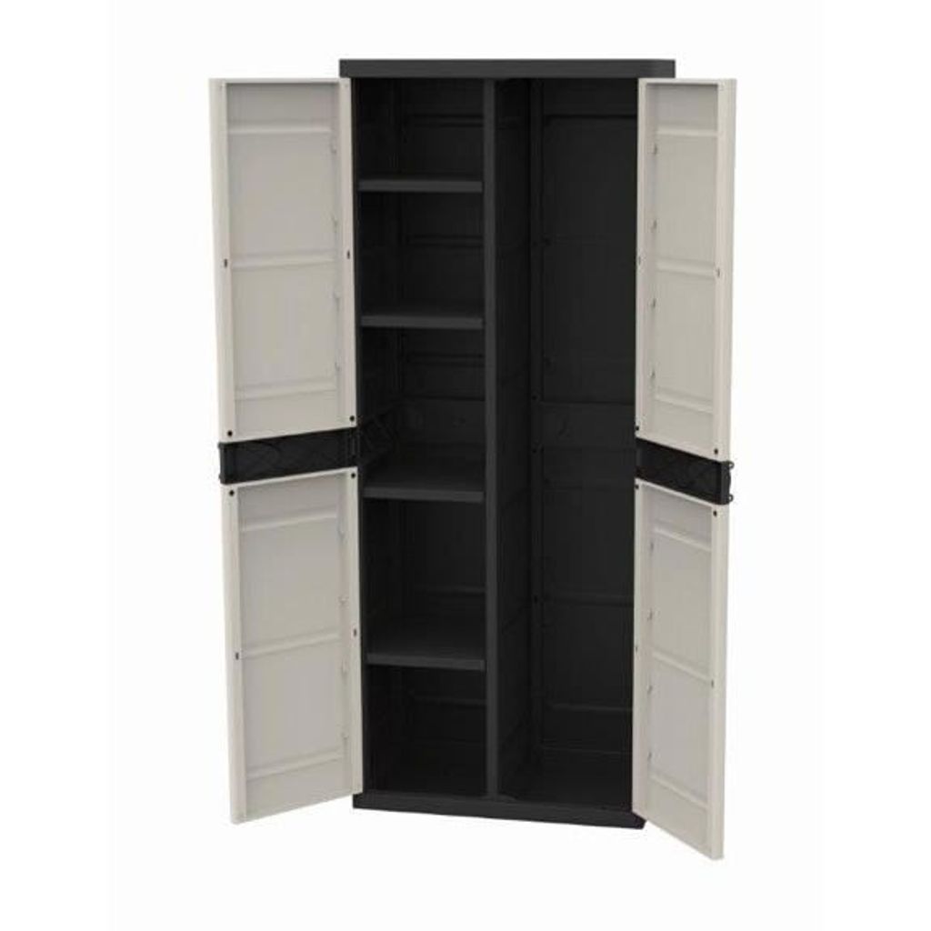 TITANIUM PLASTIKEN Kleiderschrank mit 2 Türen und Regalen L70 x B44 x H176 cm Beige und Schwarz TITANIUM Indoor / Outdoor