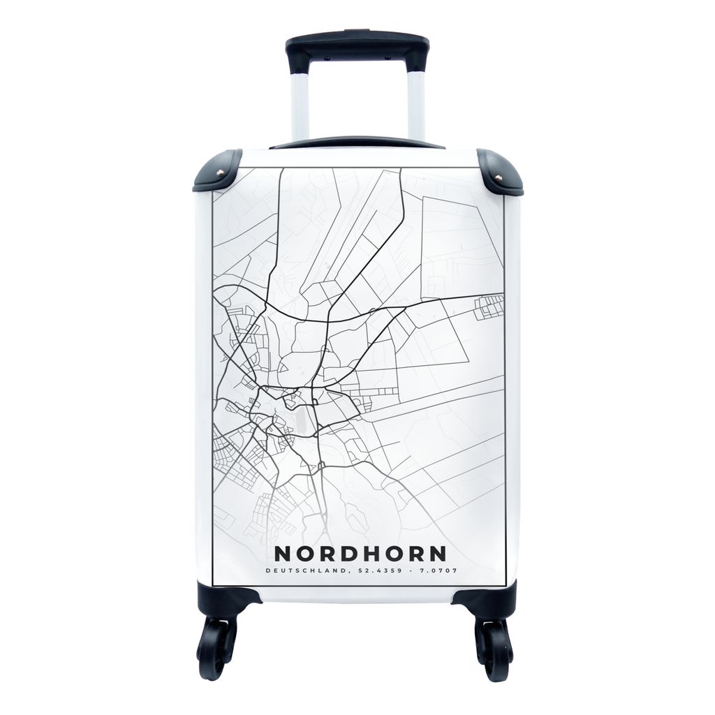 MuchoWow Koffer Handgepäck Trolley Rollkoffer Kleine Reisekoffer mit 4 Rollen - Stadtplan - Karte - Nordhorn - Cabin Size < 55x40x23 cm & 55x40x...