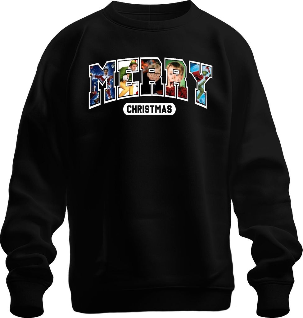 Merry Christmas Weihnachtsfilm Home Alone Elf Grinch Retro Uni Sweatshirt Pullover, Schwarz, XL
