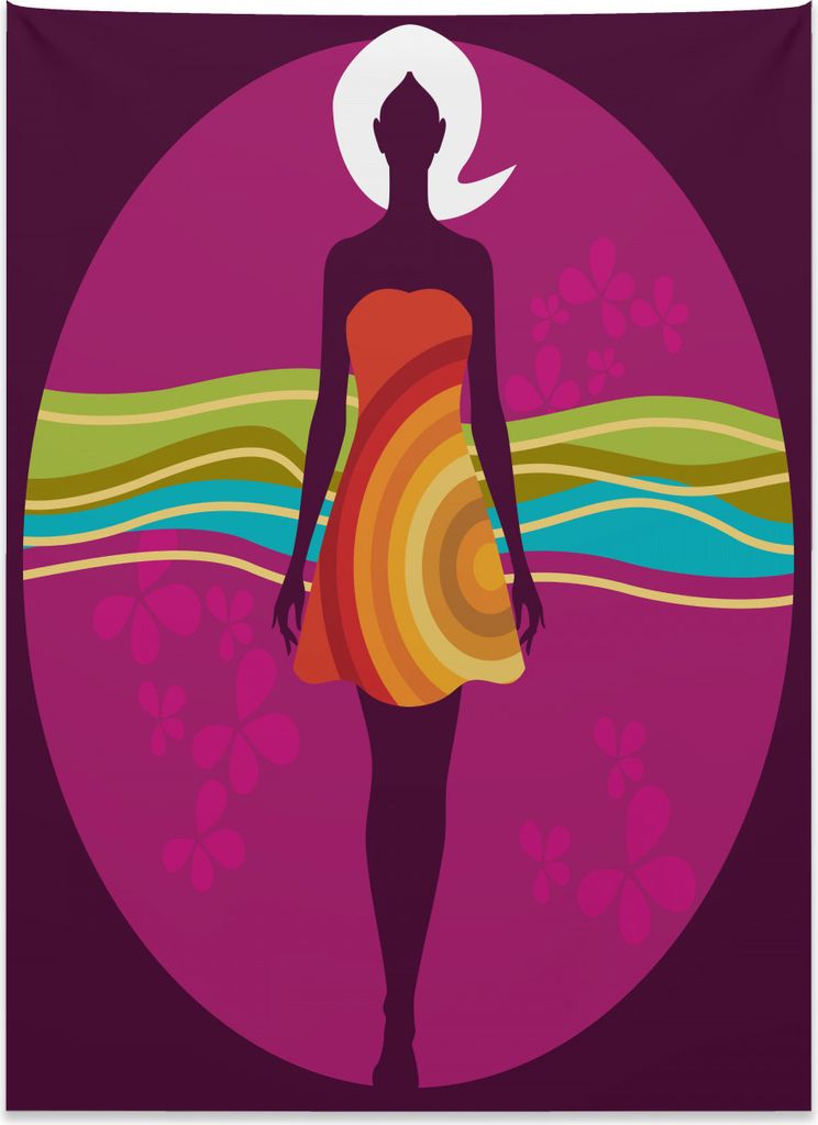 Abakuhaus Jugend Wandteppich, Frau im abstrakten Kleid aus Weiches Mikrofaser Stoff Kein Verblassen Klare Farben Waschbar, 110 x 150 cm, Mehrfarbig