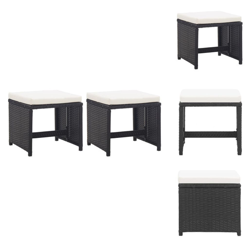 vidaXL Gartenhocker 2 Stk. mit Sitzkissen Poly Rattan Schwarz - Gartenstühle