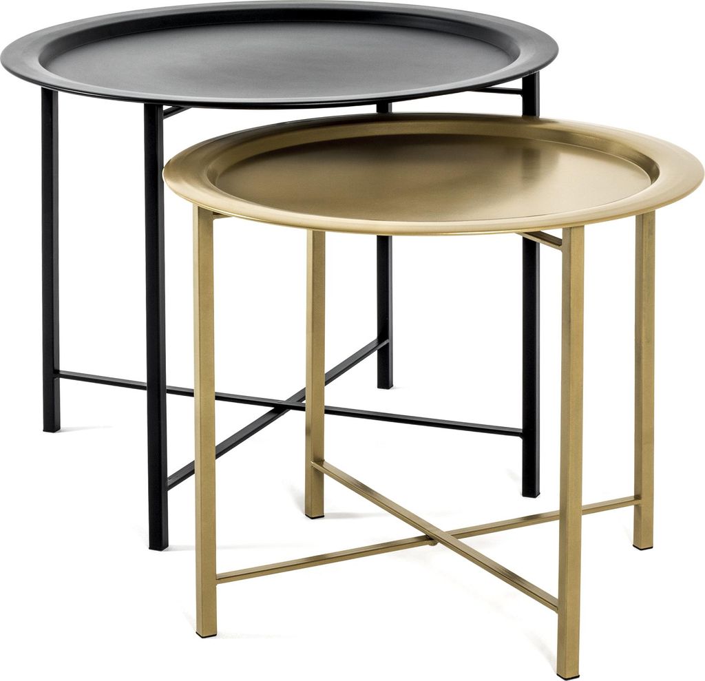 HAKU Möbel Couchtisch 2er Set gold, schwarz - Metall, B/H/T: 52/62x44/49x52/62 cm