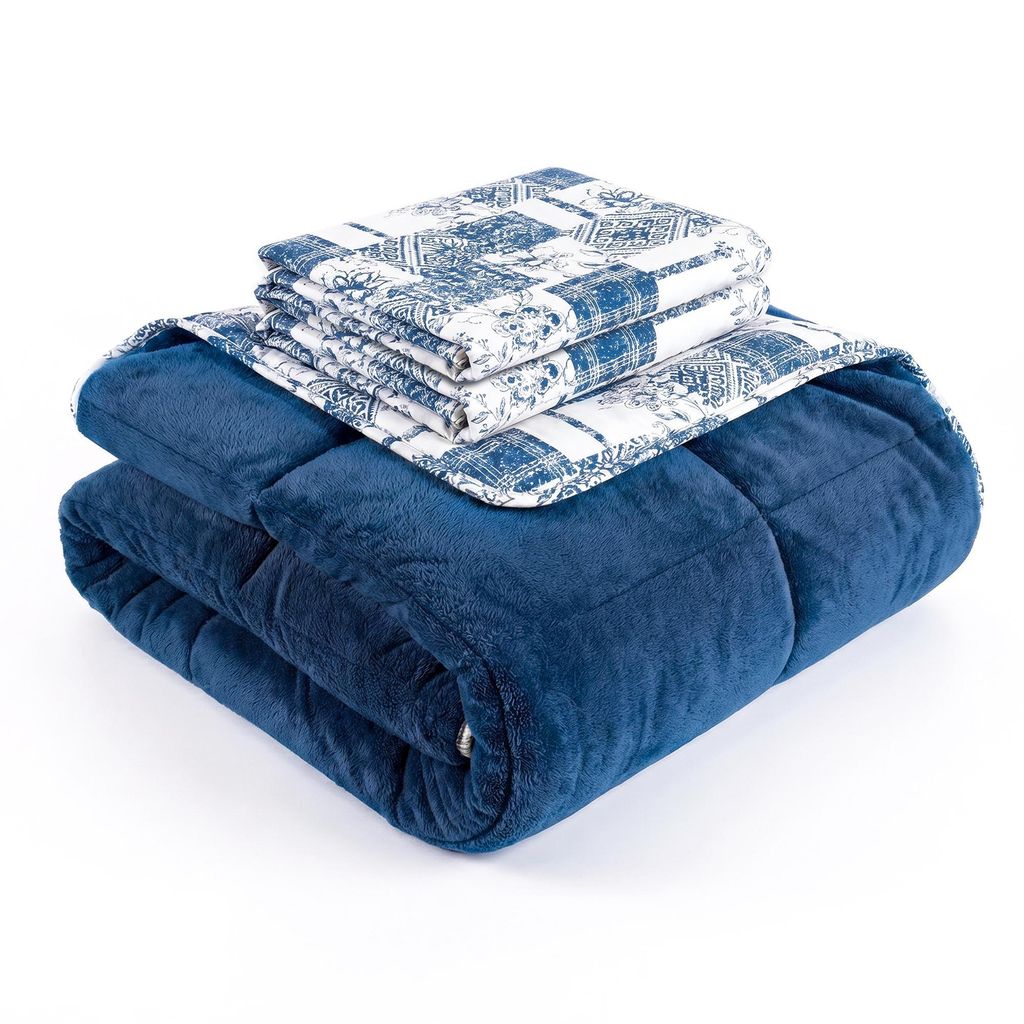 Luxus Wellsoft Wende-Bettdecke Set 220 x 240 cm – Blau, extra große Bettdecke mit Kissenbezügen, kuschelig und warm