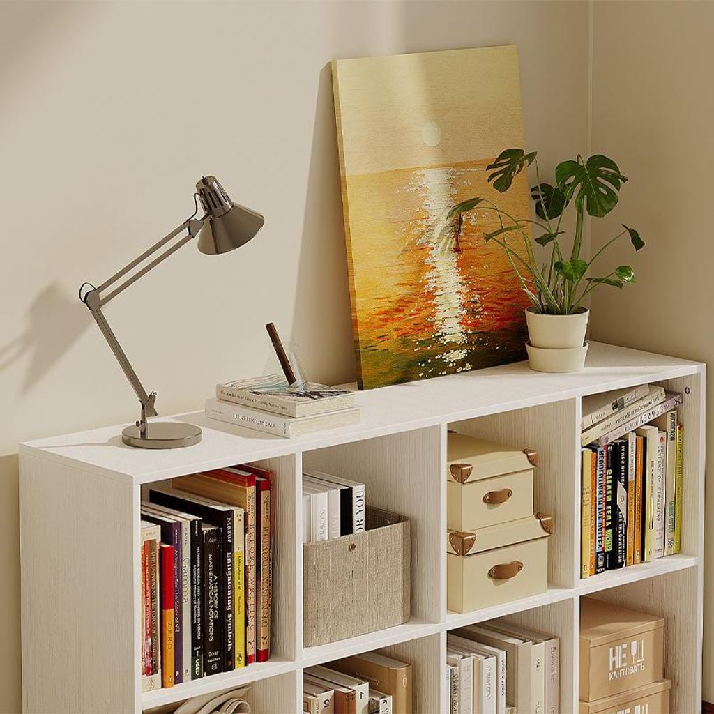 Offenes Regal Kommode Kostka 4x2 Weiß, Geräumig für Bücher