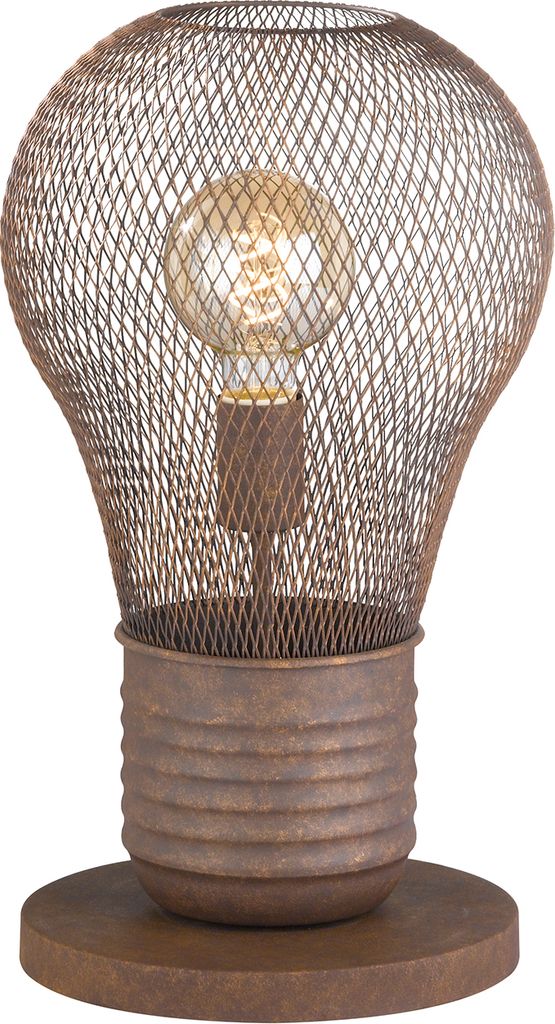 Vintage Tischleuchte BIRNE aus rostfarbenem Metall, Tischlampe im Industrielook