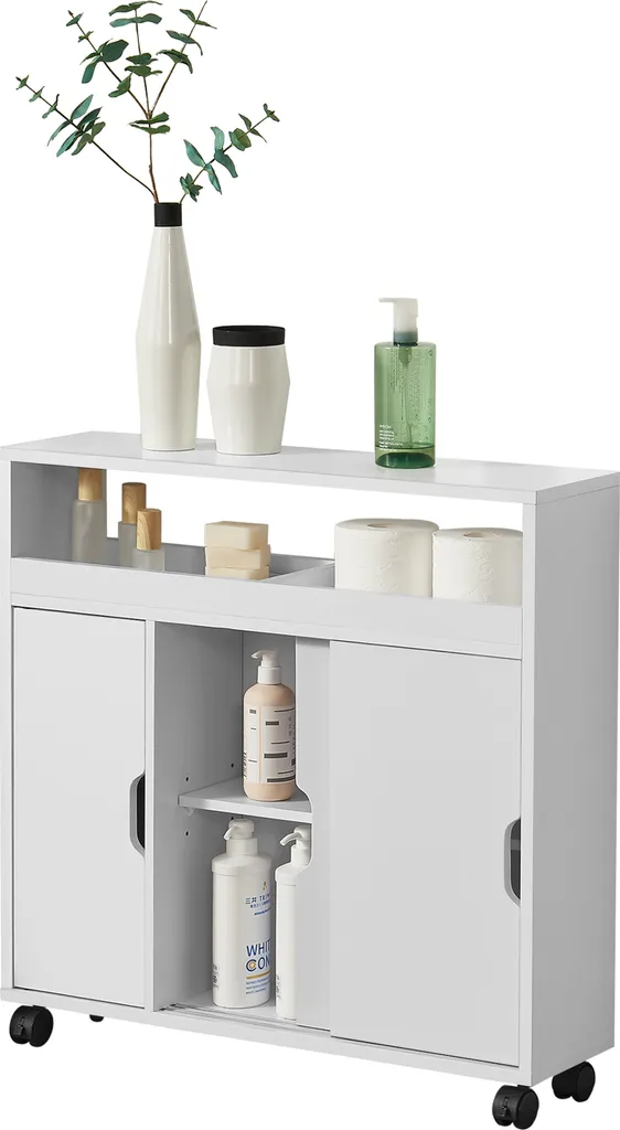 Armoire multi-usage Lumijoki blanche en bois avec rangements coulissants - 2