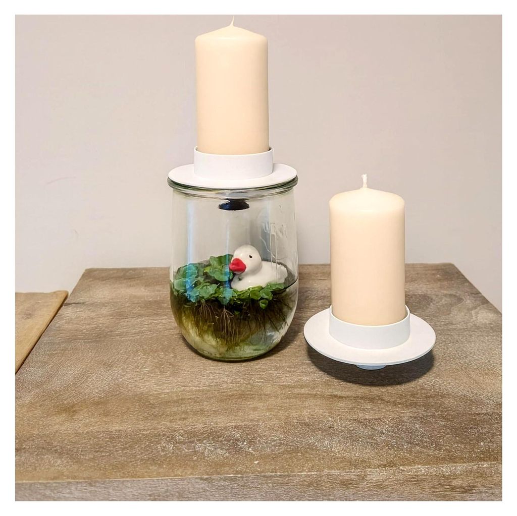 Kerzenhalter für Einweckglas - 2er Set - 2-in-1 Design für Stumpen- und Stabkerzen - Weiß - zum Basteln - Metall-Kerzenständer - Deko für Glas