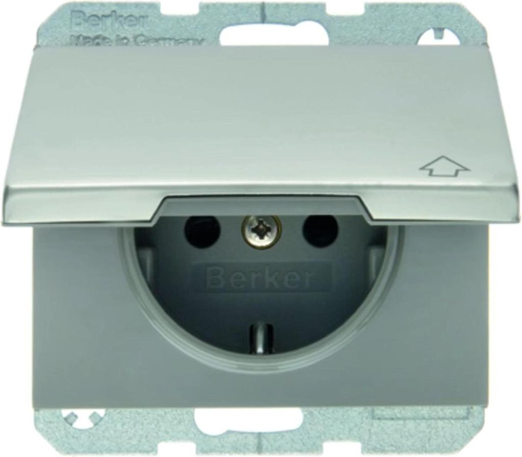 Berker K.5 SCHUKO-Steckdose in Edelstahl mit Klappdeckel & Produktbild 