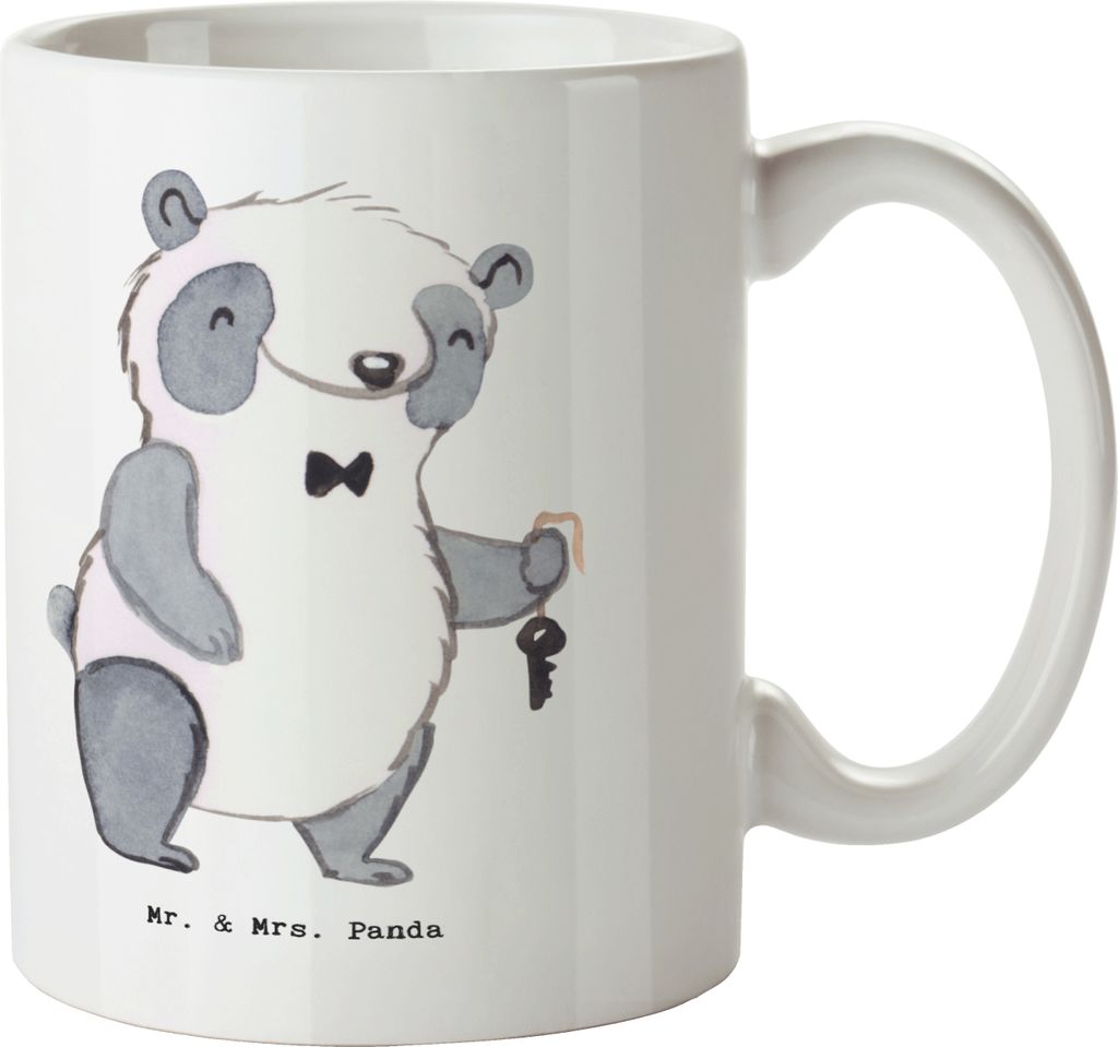 Mr. & Mrs. Panda Tasse Vermieter Herz - Weiß - Geschenk, kaffeebecher keramik, Trinkbecher, Teetasse, Pott, haferl