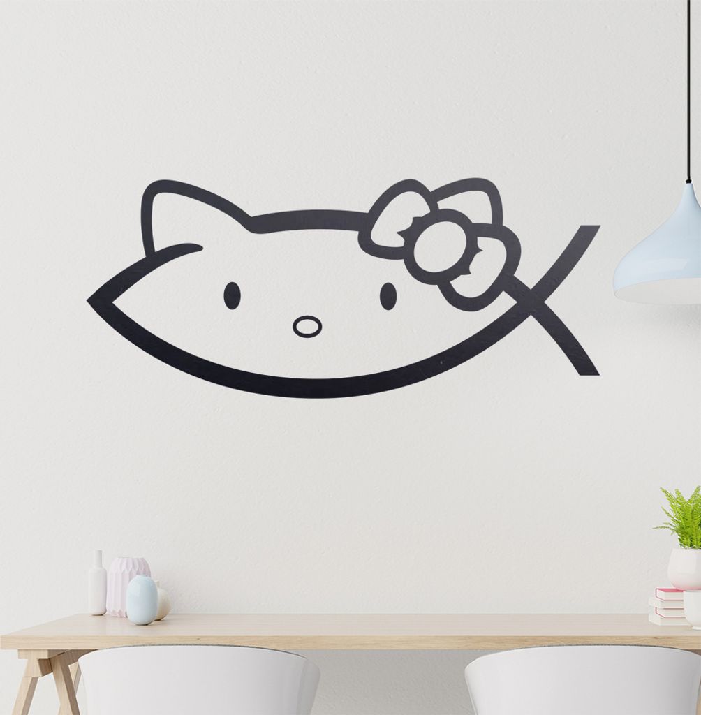 Kitty Fisch Fish Wandtattoo in 6 Größen - Wandaufkleber Wall Sticker - Dekoration, Küche, Wohnzimmer, Schlafzimmer, Badezimmer