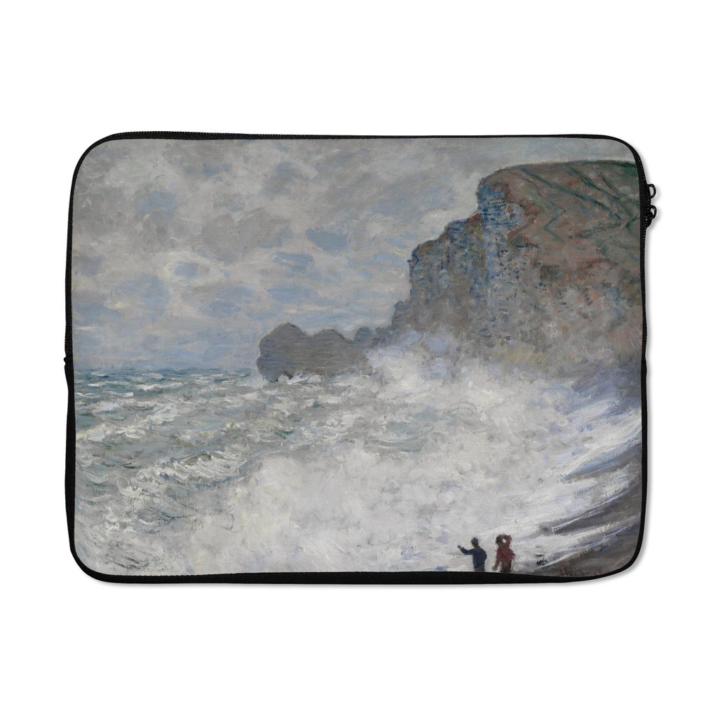 MuchoWow Laptop Hülle 17 Zoll Laptoptasche Raues Wetter in Etretat - Das Gemälde von Claude Monet - Zipper - Schutzabdeckung