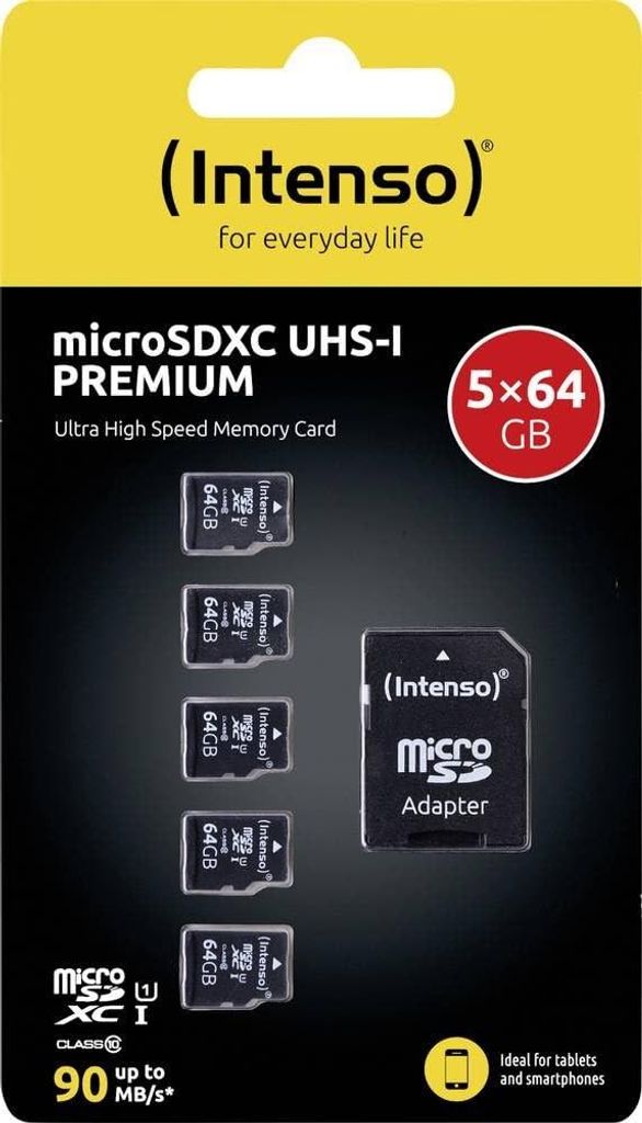 Intenso 3423595, 64 GB, MicroSD, Klasse 10, UHS-I, 90 MB/s, Productafbeelding 