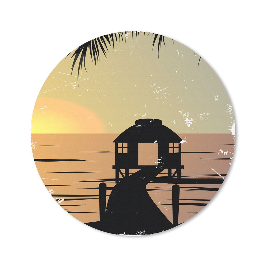 MuchoWow Mauspad Mousepad Kabine - Pier - Meer - Zeichnung 30x30 cm - Mousepads - Maus Mat - Pad - Mausunterlage - Tischunterlage - Schreibtischm...