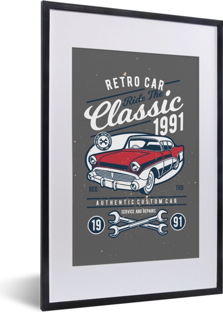 MuchoWow MuchoWow Gerahmtes Poster Auto - Oldtimer - Werkzeuge 40x60 cm - Poster mit zchwarzem Bilderrahmen - Poster in Rahmen