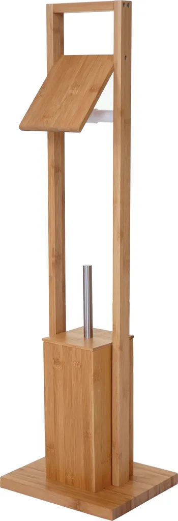 Porte-papier toilette HWC-B18 en bambou résistant avec brosse WC noire