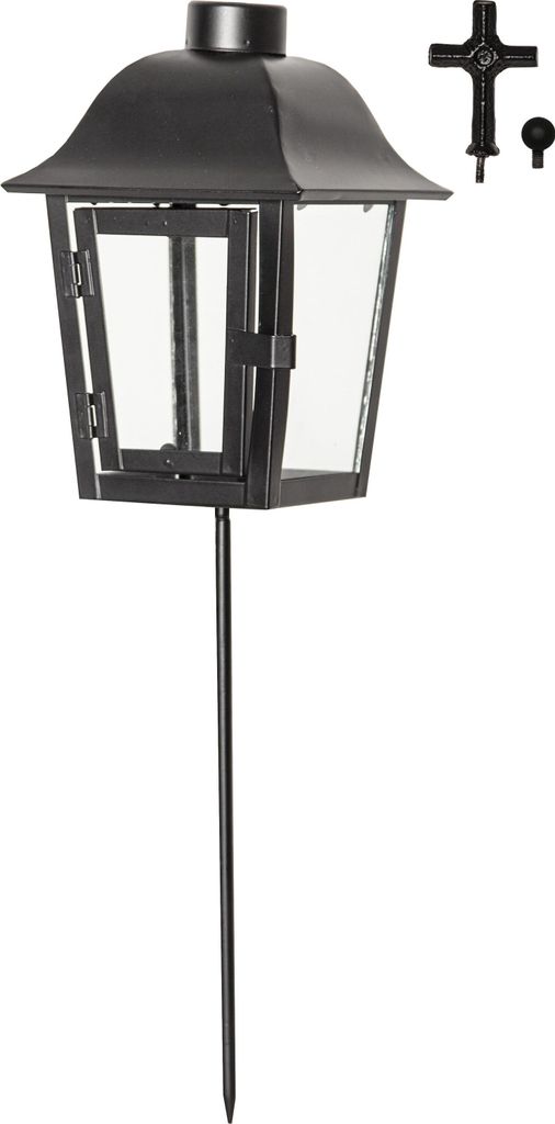 Grablaterne ,Serene, Metall und Glas, schwarz, ohne Kerze, Produktbild 