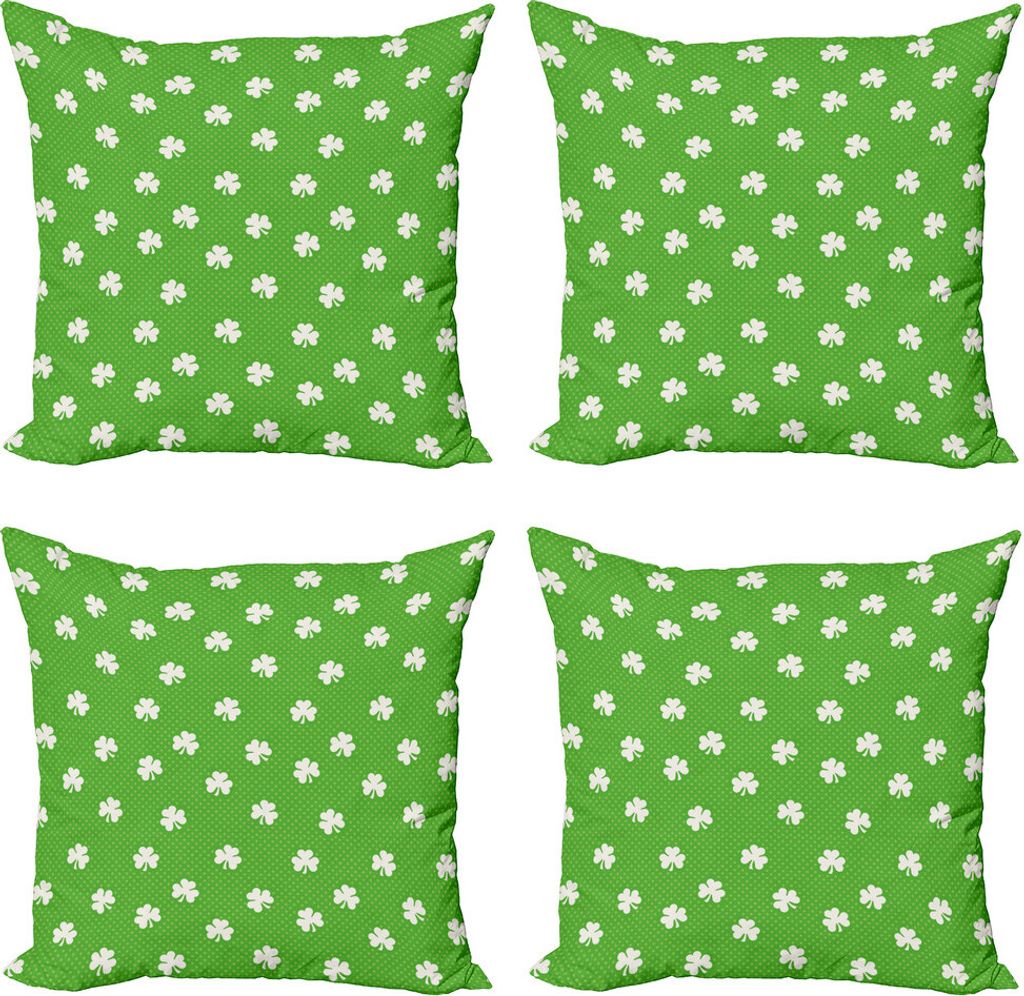 ABAKUHAUS irisch Kissenbezug Set (4 Stück), Tupfen und Shamrocks, Moderner Doppelseitiger Digitaldruck, 45 cm x 45 cm, Lime Green White