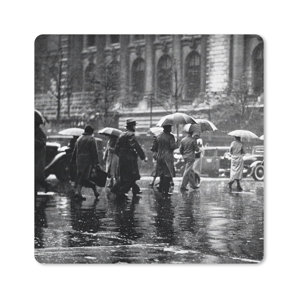 MuchoWow Mauspad Mousepad Menschen auf der Straße im Regen in New York - schwarz und weiß 30x30 cm - Mousepads - Maus Mat - Pad - Mausunterlage...