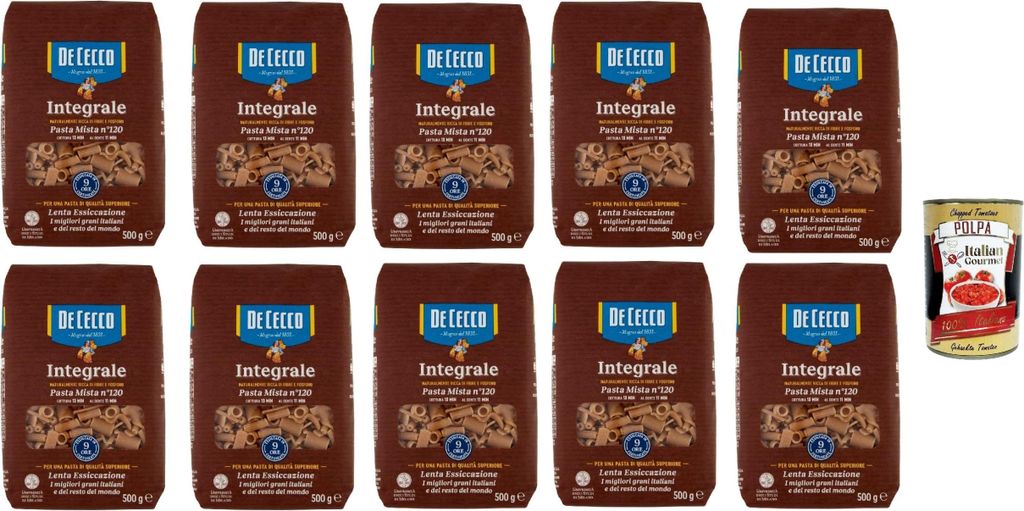 De Cecco Integrale Pasta Mista N° 120, Pasta integrale, Vollkornnudeln, 10x 500g + Italian Gourmet polpa 400g