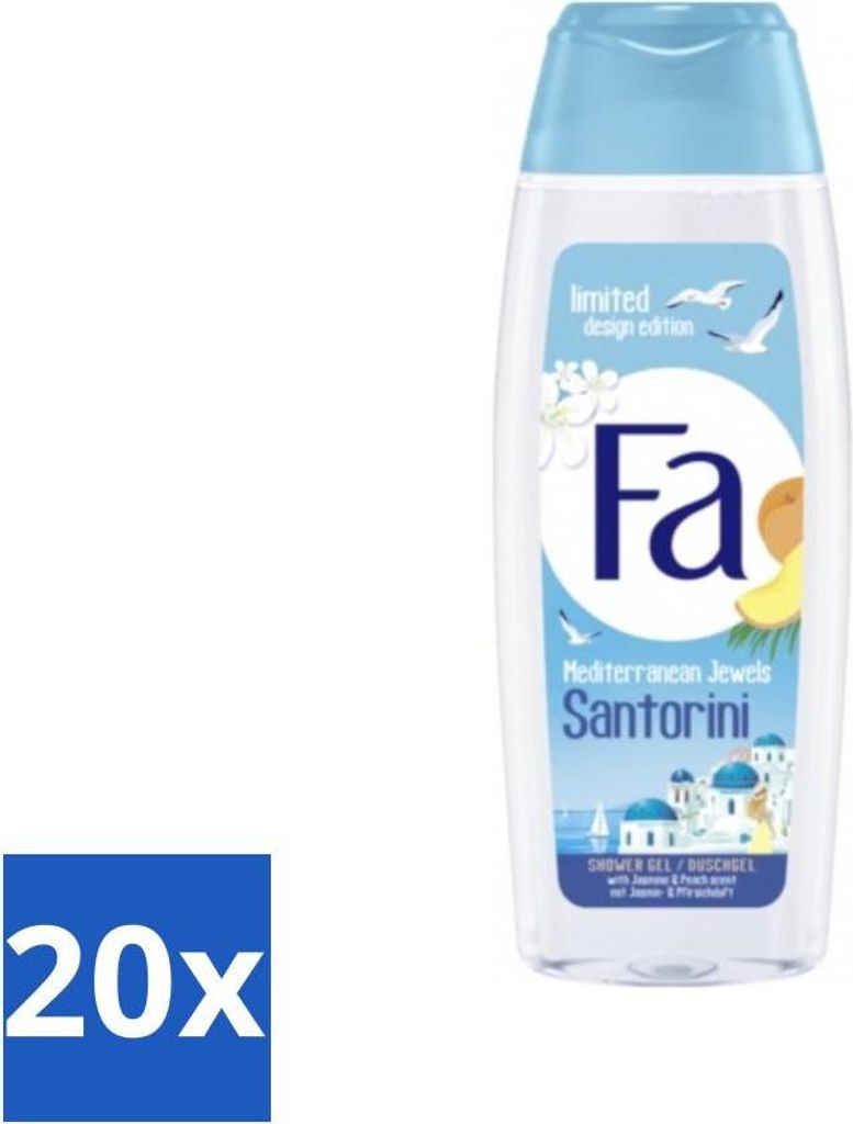 Fa - Duschgel - Mediterranean Jewels Santorini - Erfrischend & Feuchtigkeitsspendend - Beruhigend - 250 ml - Vorteilspack - 20 Stücke