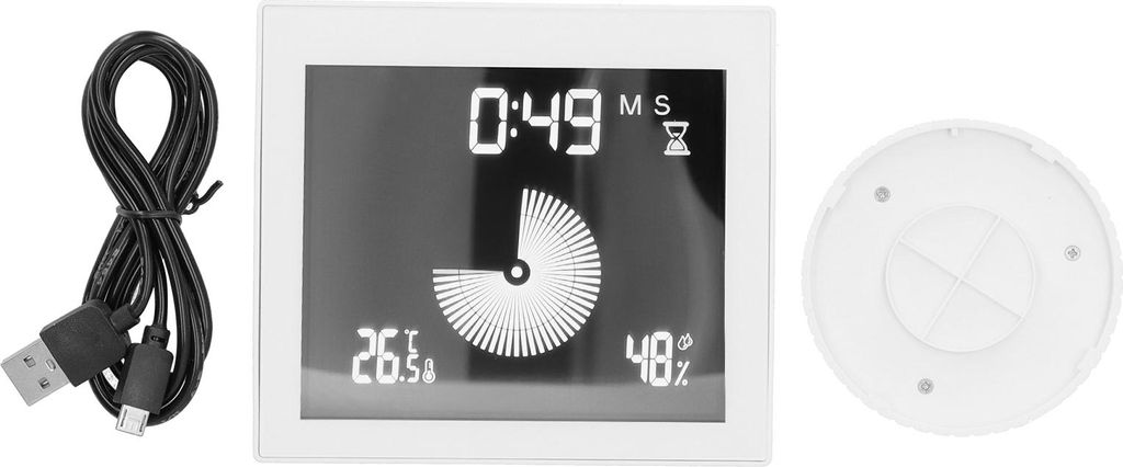 Multifunktionales Temperatur-Feuchtigkeitsmessgerät mit Timing-Wecker-Funktion, weiß, USB, 5 V, 1 A