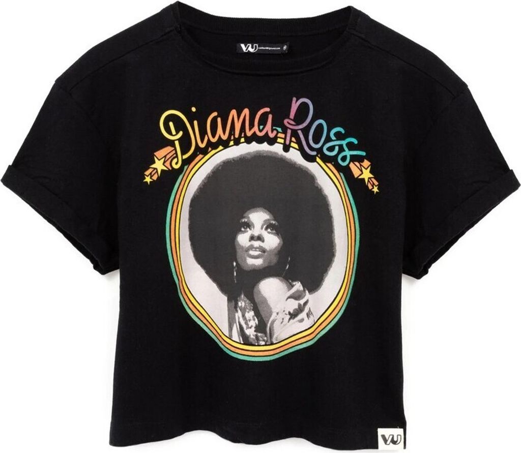 Diana Ross - kurzes T-Shirt für Damen NS6816 (3XL) (Schwarz/Weiß)