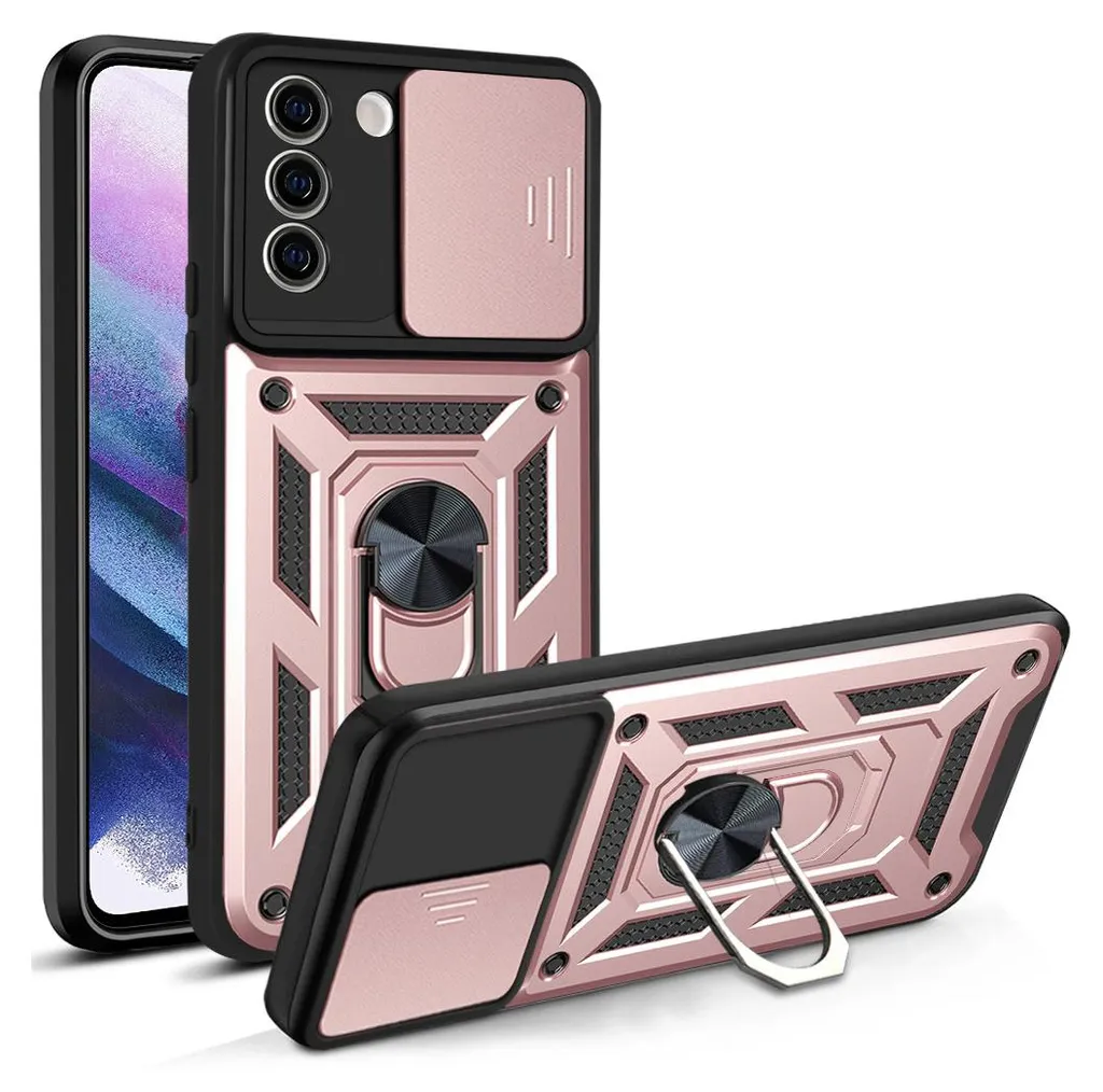 Galaxy S21 FE 5G Custodia con anello, supporto, protezione fotocamera, paraurti in TPU, custodia in silicone per Samsung Galaxy S21 FE 5G Rosa