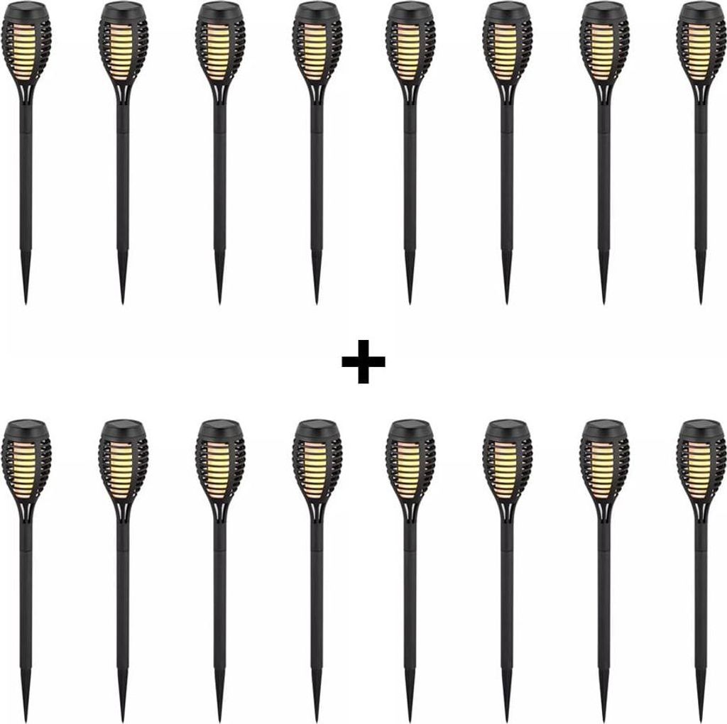 hoftronic LED Gartenfackeln 16er Set 1W 2200K IP44 Schwarz Solar