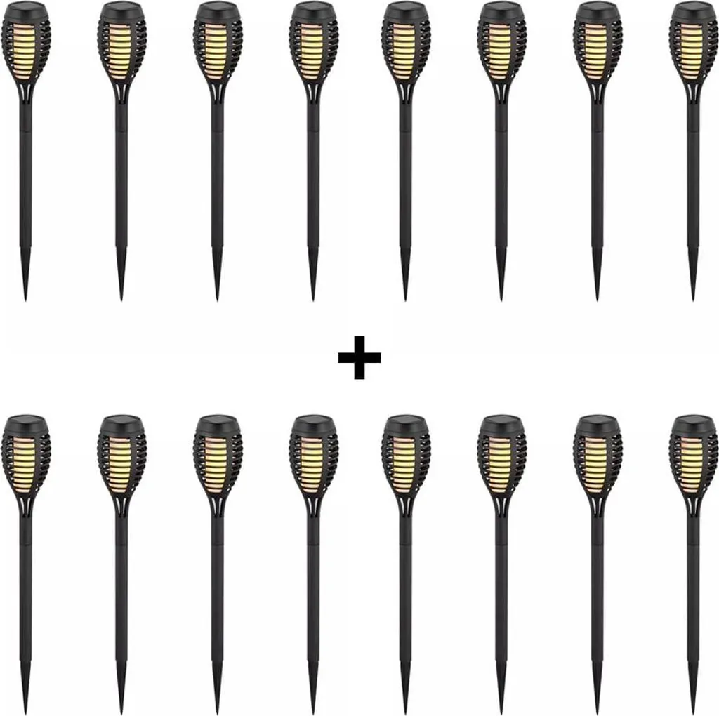 Éclairage Solaire Jardin Sans Fil Effet Flamme IP44 Noir - Lot de 16 LED