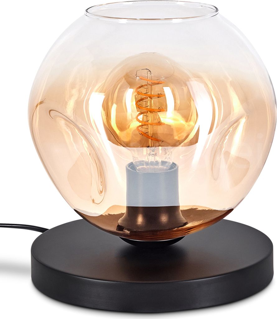 Villamare Tischlampe aus Metall/Glas in Schwarz/Bernstein/Klar