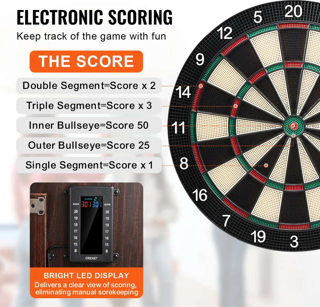 Cible de fléchettes avec score électronique automatique et meuble