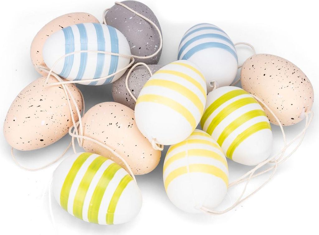 12x Ostereier zum Aufhängen – Deko Eier aus Kunststoff 6 cm – Osterdeko für Zweige, Osterstrauch & Garten – Frühlingsdeko in verschiedenen...