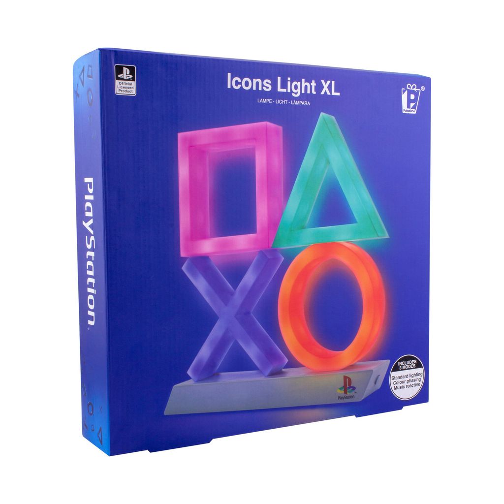 The image shows the packaging of a PlayStation Icons Light XL.
