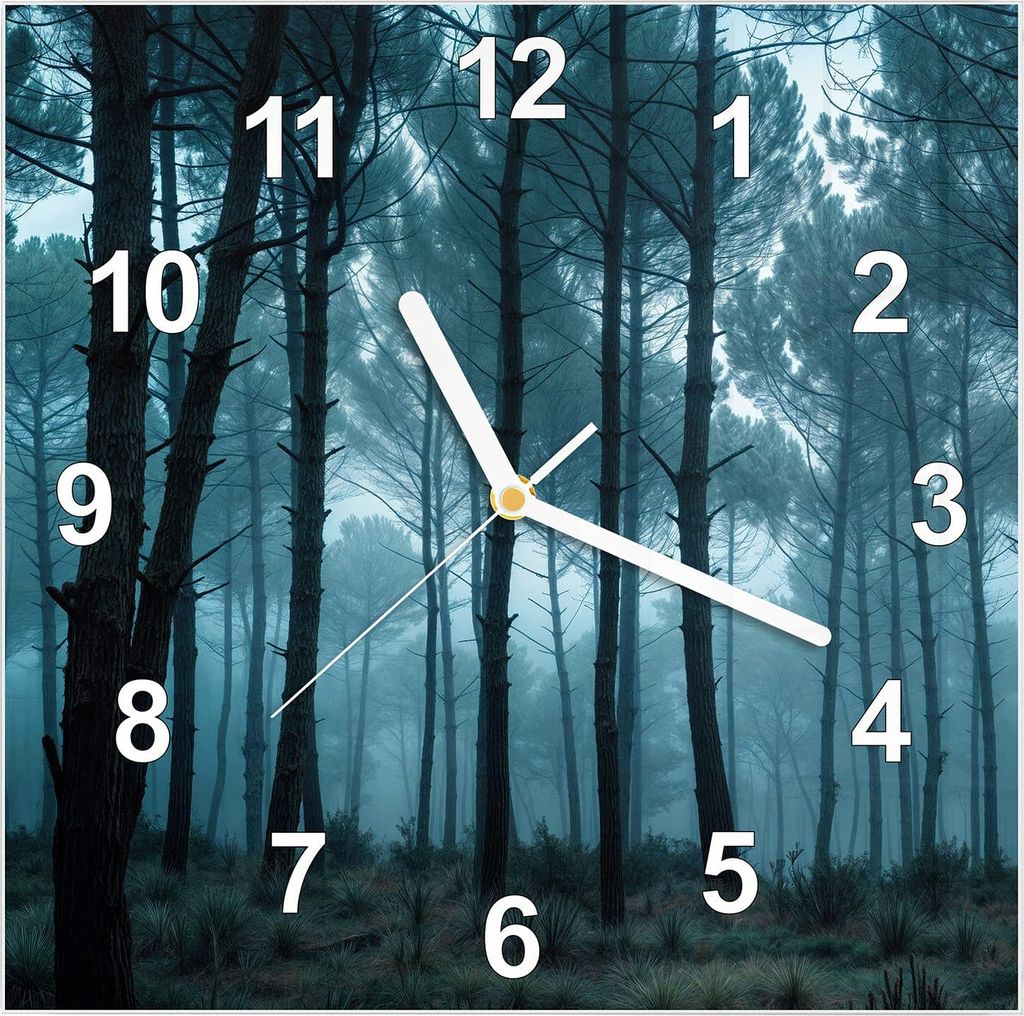 Wanduhr aus Glas mit Motiv Nebeliger Wald- 30 x 30 cm - Produktbild 