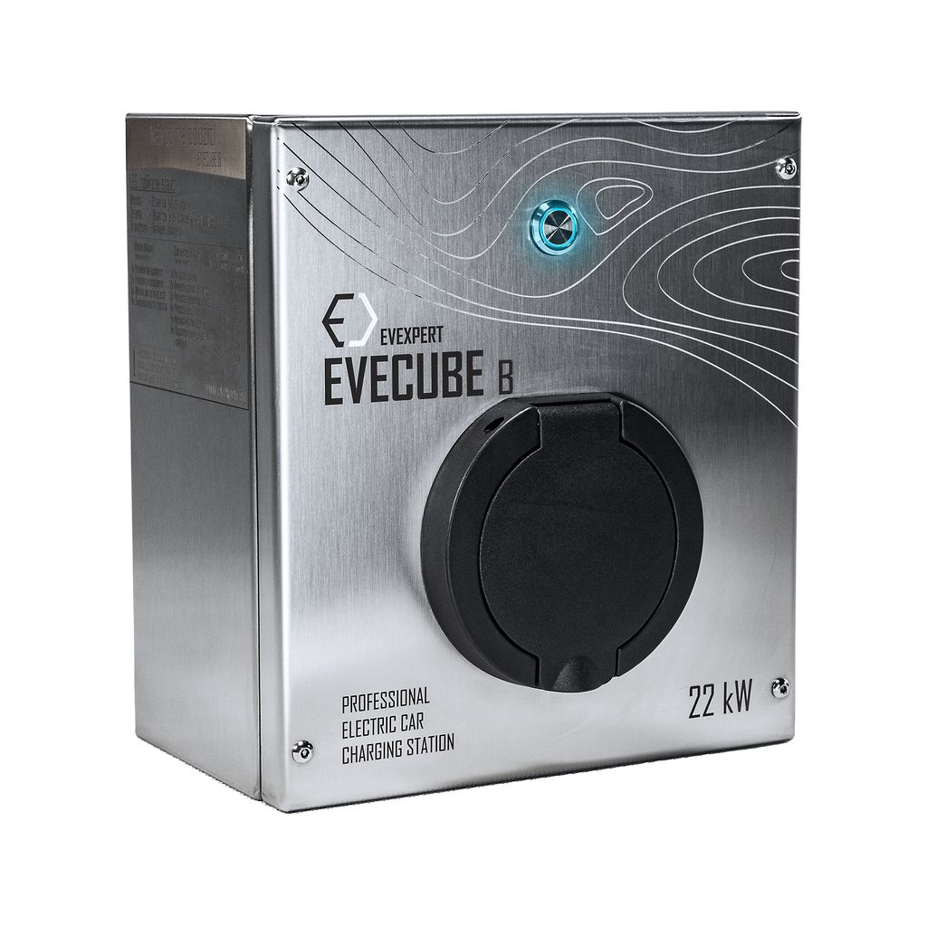 EVECUBE B Wallbox – langlebige Edelstahl-Ladestation für Elektroautos und PHEVs mit einer maximalen Ladeleistung von 22 kW (mit Universalsteckdose)