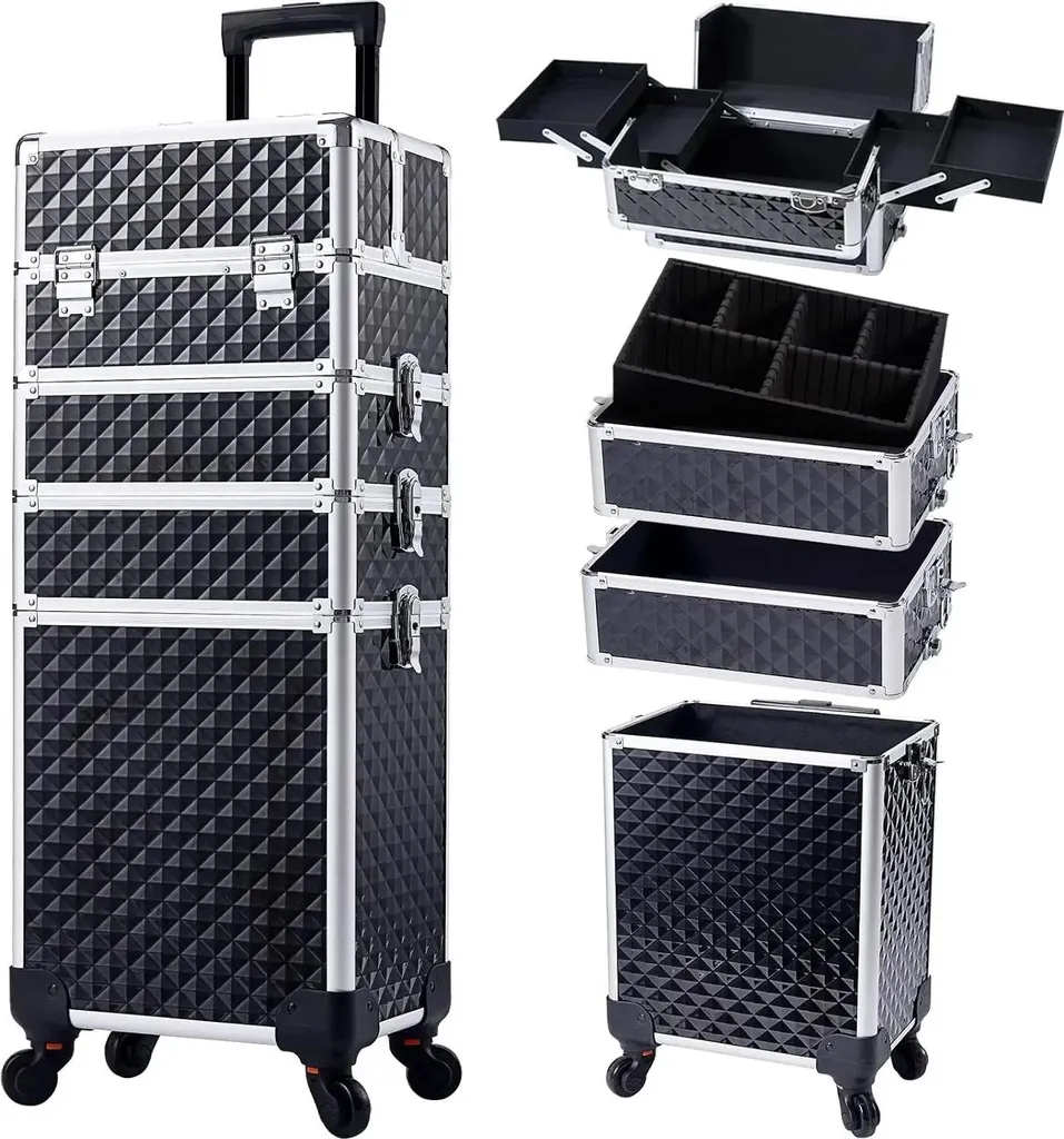 Grand vanity case souple portable noir pour maquillage et cosmétiques