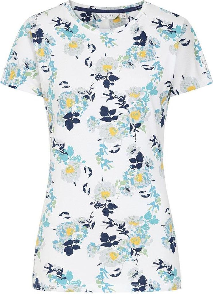 Lazy Jacks - "Fleur" T-Shirt für Damen, Baumwoll Slub LJ457 (38 DE) (Weiß/Blau/Grün)