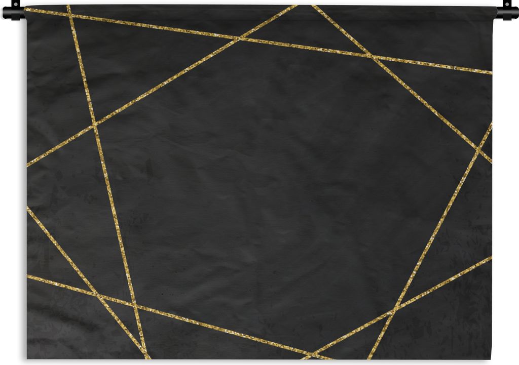 MuchoWow Wandteppich Wandbehang Geometrisches Muster aus goldenen Linien auf schwarzem Hintergrund 60x45 cm Tapisserie Dekoration Wandtuch - Das ...