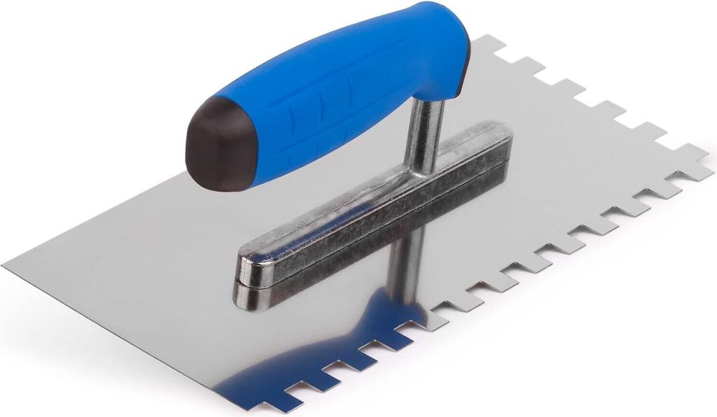 Mivos Zahnglättekelle 10x10 mm mit Softgriff - Edelstahl Zahnkelle 270 x 130 mm - Traufel mit Zahnung 10mm - Rostfreie Gezahnt Glättekelle