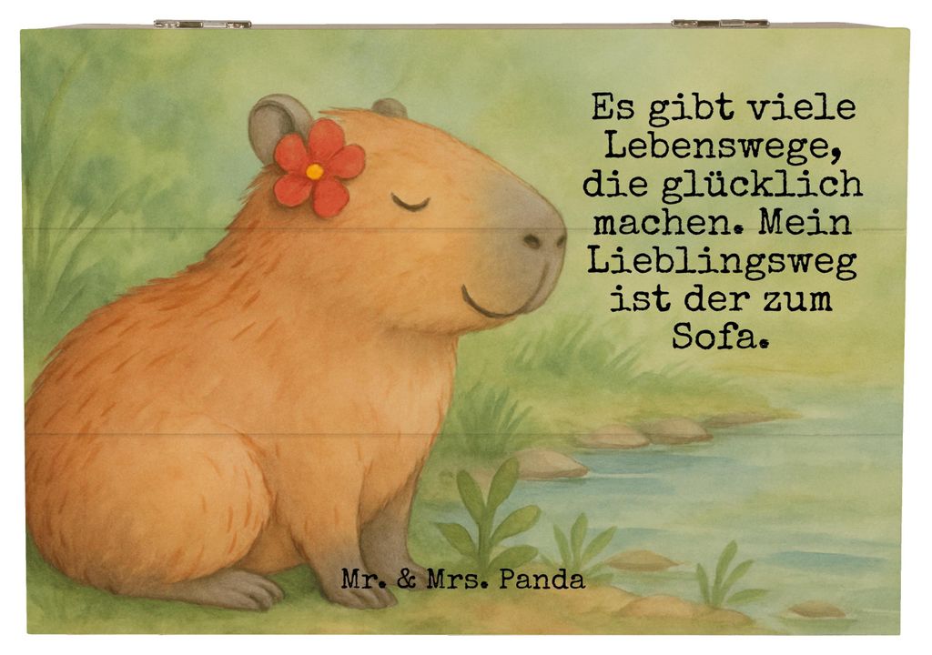 Mr. & Mrs. Panda Kiste Capybara Blume Design 22 x 15 cm - Weiß - Geschenk, Holzkiste, Box, schatzkiste holz, Lustige Sprüche, Truhe, Erinnerungsk...