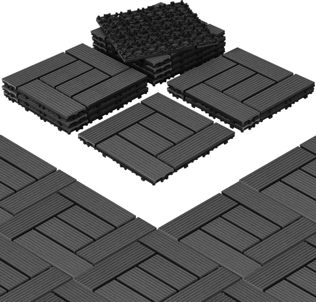 Jayseuw WPC Klickfliesen 5m² 55st. | Terrassenfliesen, Balkonfliesen, Holzfliese - Anthrazit , 30x30 cm