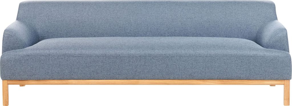 BELIANI 3-Sitzer Sofa Blau Stoffbezug mit Armlehnen Niedriger Rückenlehne Tiefer Sitzfläche Hohen Holzbeinen Skandi Wohnzimmer Ausstattung Stoffsofa