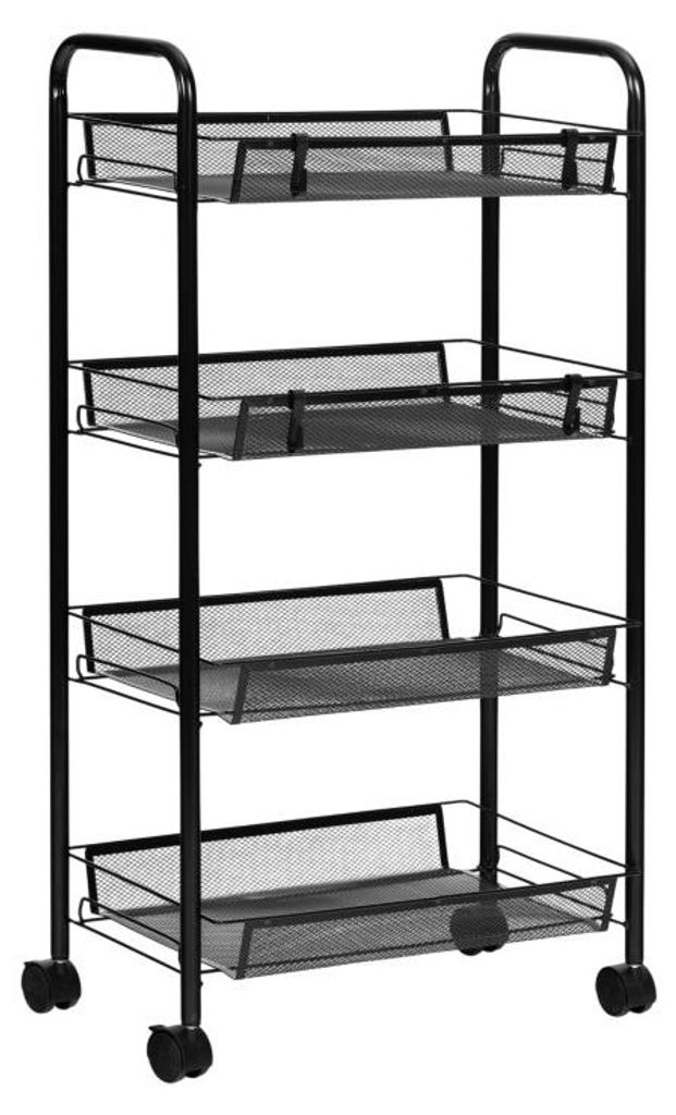ModernHome KJZT090 Mobiles Metallregal, 4 Körbe mit Rollen, schwarz
